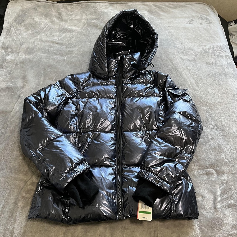 S13 New York Jacket Womens Large Space Metallic Kylie Puffer Hooded Shiny Coat